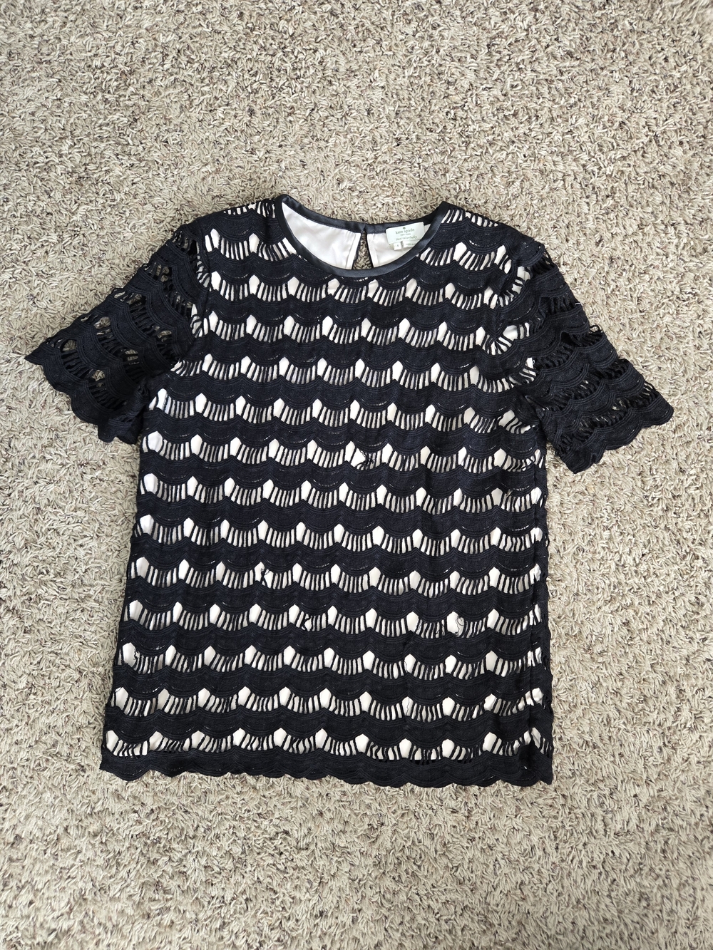 kate spade Black Lace Overlay Top with Cream Silky Lining